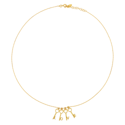 Collier en argent doré, clés LOVE