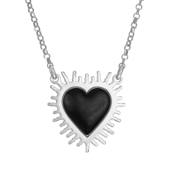 Collier en argent rhodié et laque noir, coeur 