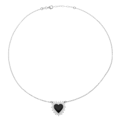 Collier en argent rhodié et laque noir, coeur 