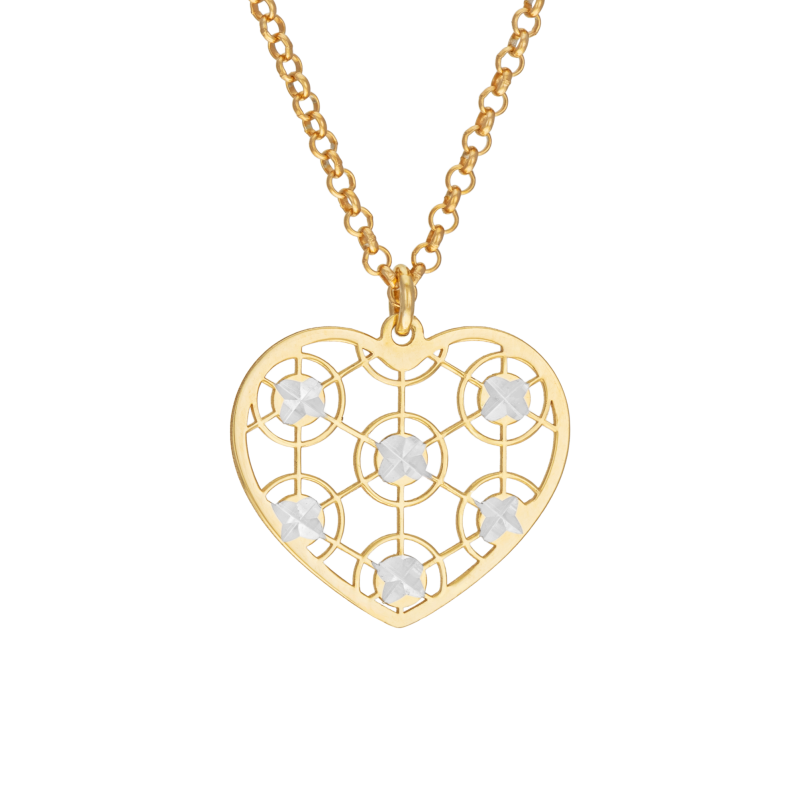 Collier en argent doré et rhodié, coeur