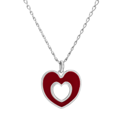 Collier en argent rhodié et laque, coeur