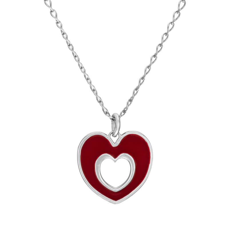 Collier en argent rhodié et laque, coeur