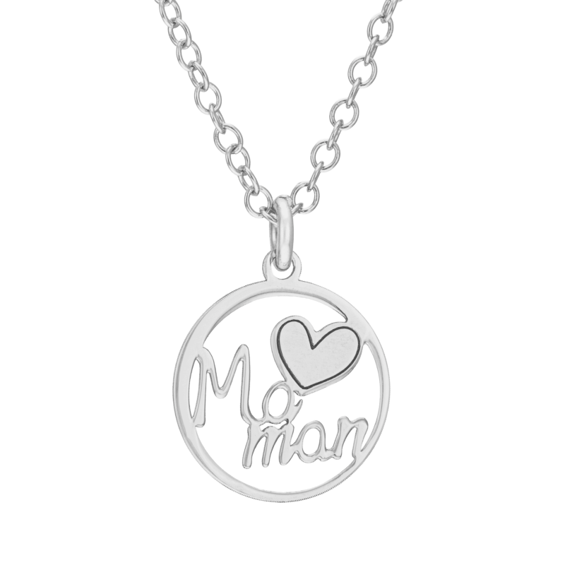 Collier en argent rhodié, coeur Maman