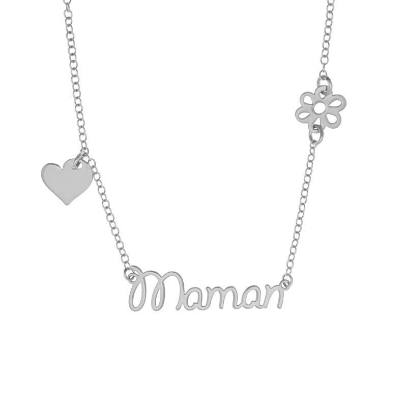 Collier en argent rhodié, Maman