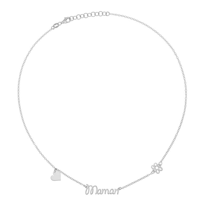 Collier en argent rhodié, Maman