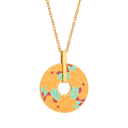 Collier en acier doré et laque, cercle fleuri