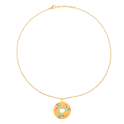 Collier en acier doré et laque, cercle fleuri