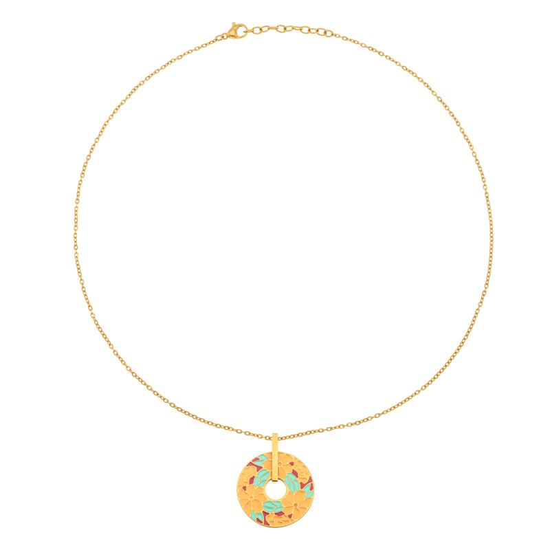 Collier en acier doré et laque, cercle fleuri