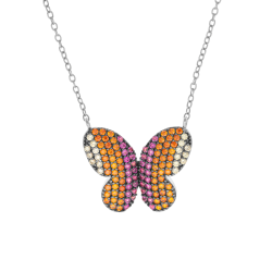 Collier en argent rhodié et oxydes de zirconium, papillon