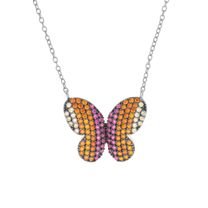 Collier en argent rhodié et oxydes de zirconium, papillon