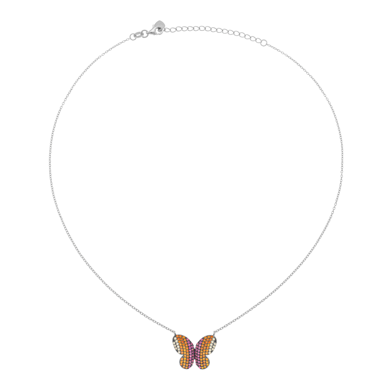 Collier en argent rhodié et oxydes de zirconium, papillon