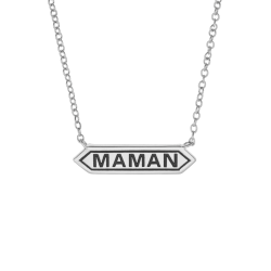 Collier en argent rhodié et laque, Maman