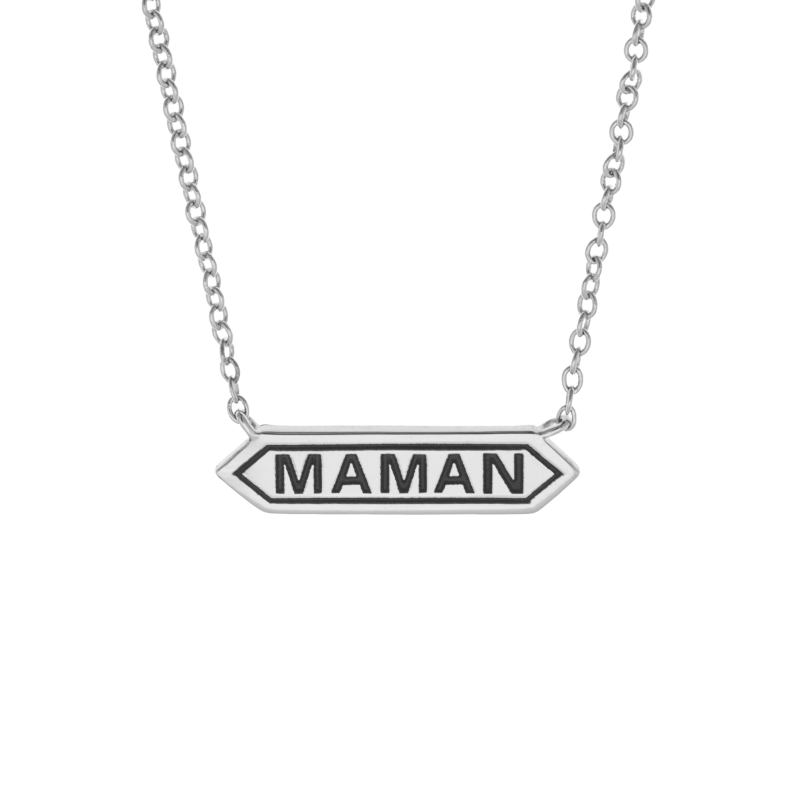 Collier en argent rhodié et laque, Maman