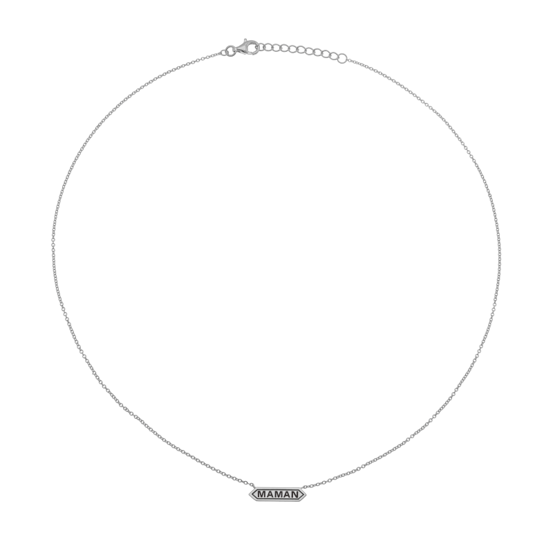 Collier en argent rhodié et laque, Maman