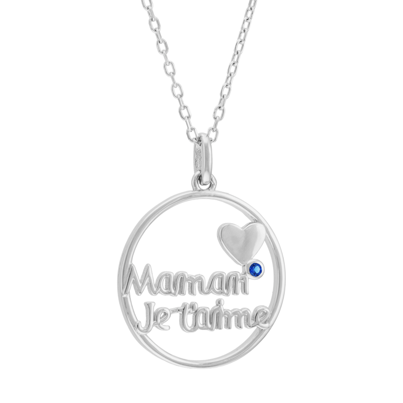 Collier en argent rhodié et oxyde de zirconium, maman