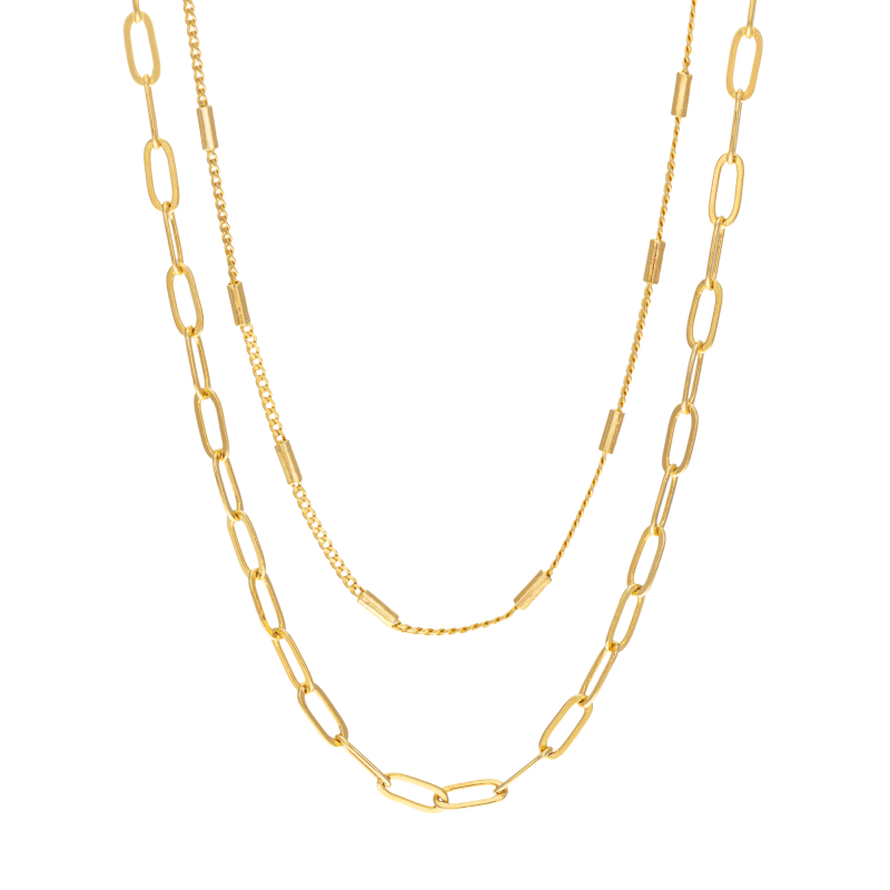 Collier en laiton doré, double chaînes