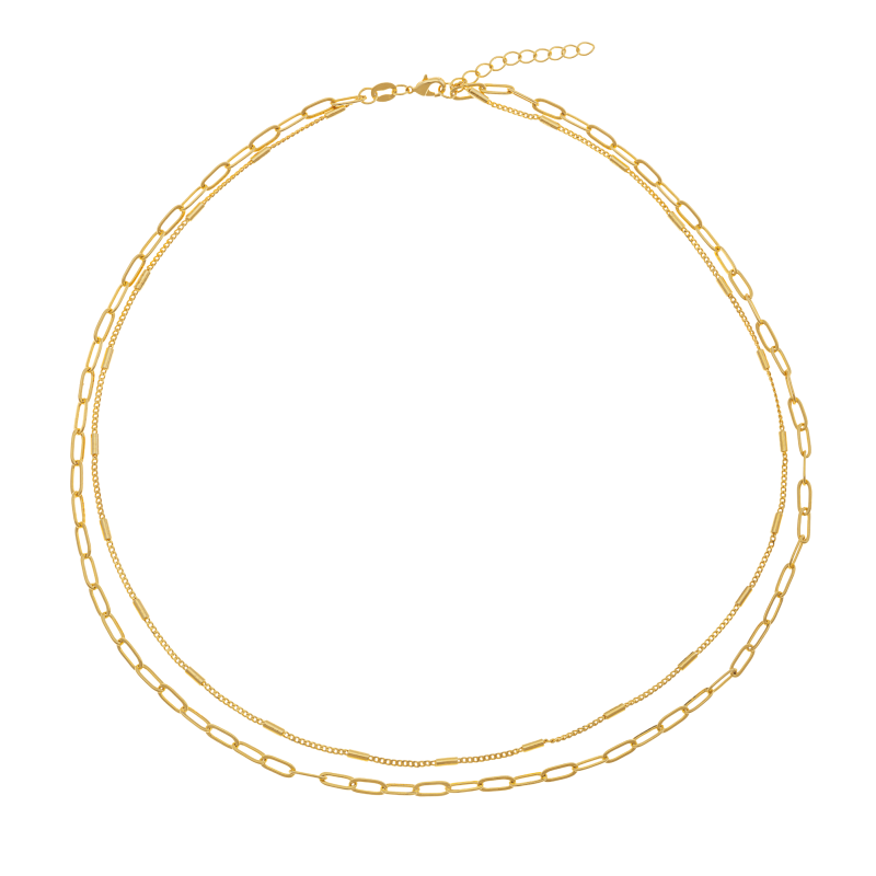 Collier en laiton doré, double chaînes