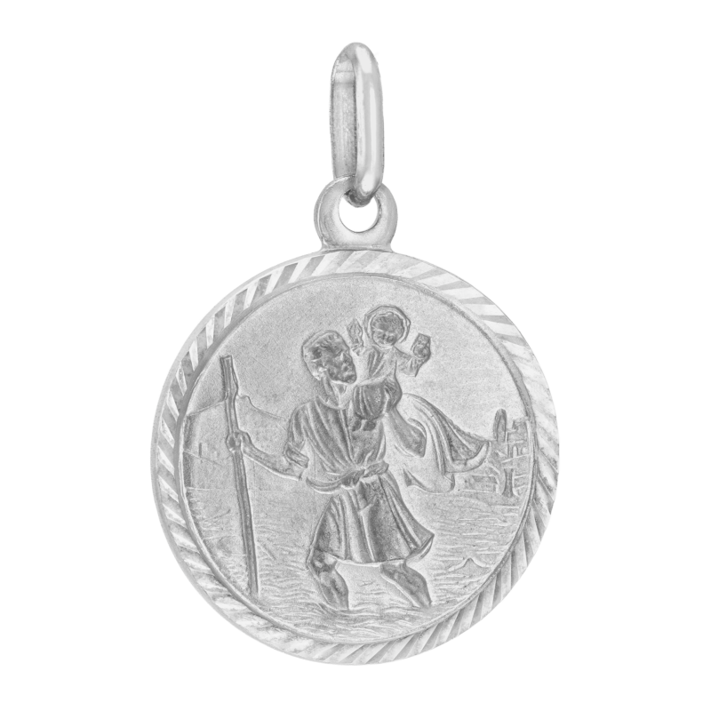 Pendentif en argent rhodié, Saint Christophe