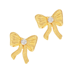 Boucles d'oreilles en plaqué or et oxyde de zirconium, noeud papillon