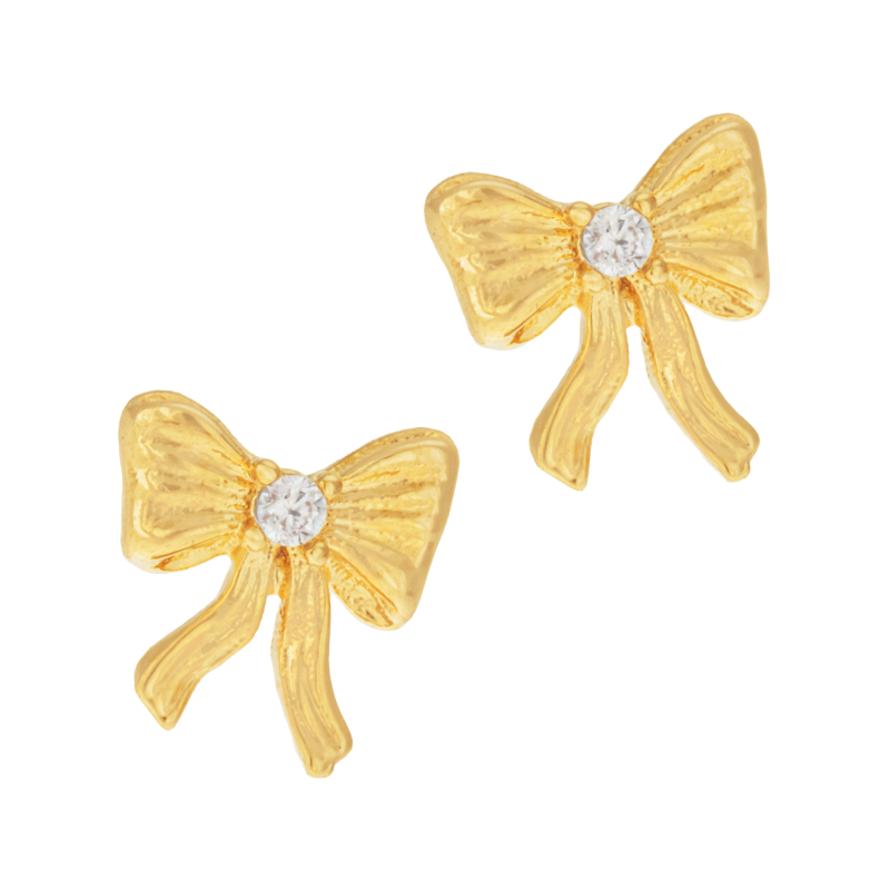 Boucles d'oreilles en plaqué or et oxyde de zirconium, noeud papillon