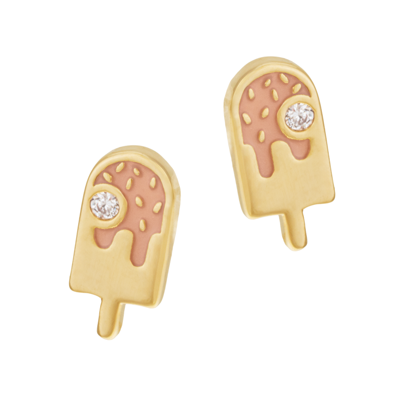 Boucles d'oreilles en plaqué or, oxyde de zirconium et laque, glace