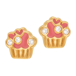 Boucles d'oreilles en plaqué or, oxydes de zirconium et laque, cupcake