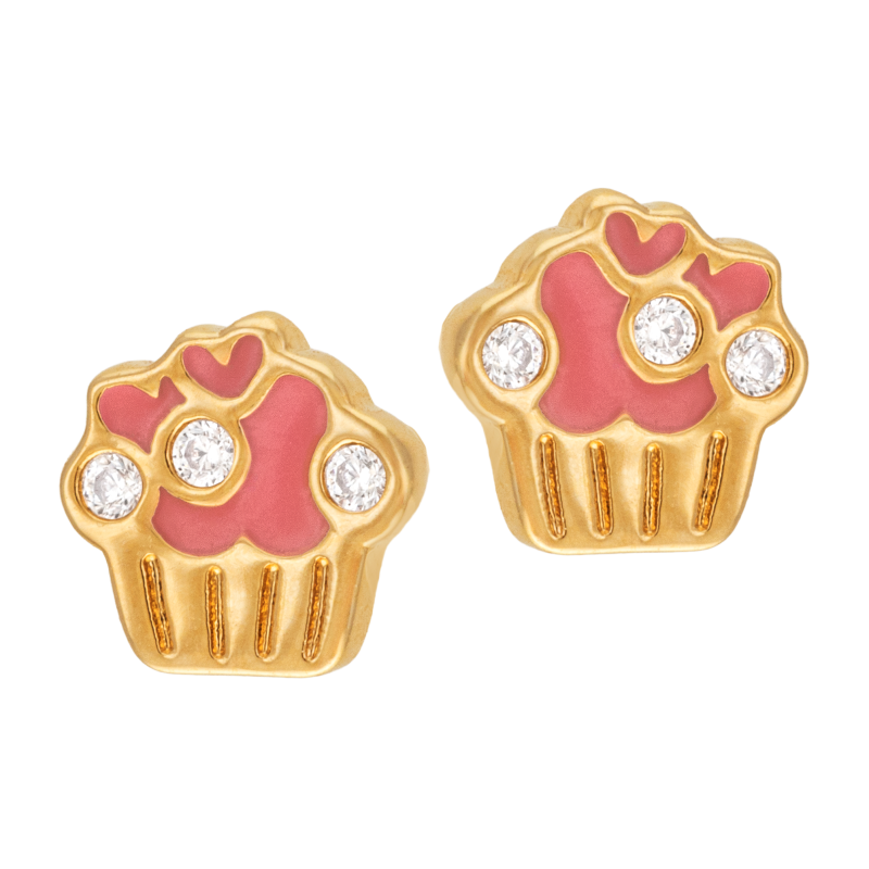 Boucles d'oreilles en plaqué or, oxydes de zirconium et laque, cupcake