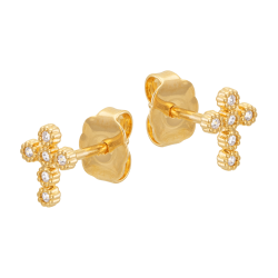 Boucles d'oreilles en plaqué or et oxydes de zirconium, croix