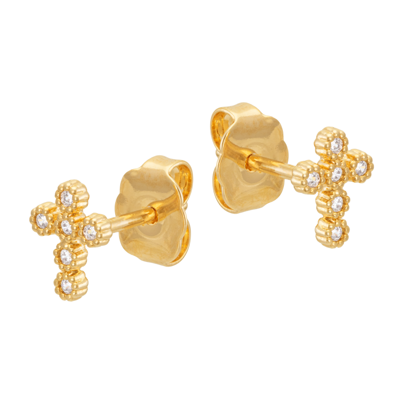 Boucles d'oreilles en plaqué or et oxydes de zirconium, croix