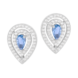 Boucles d'oreilles en argent rhodié et oxydes de zirconium bleu