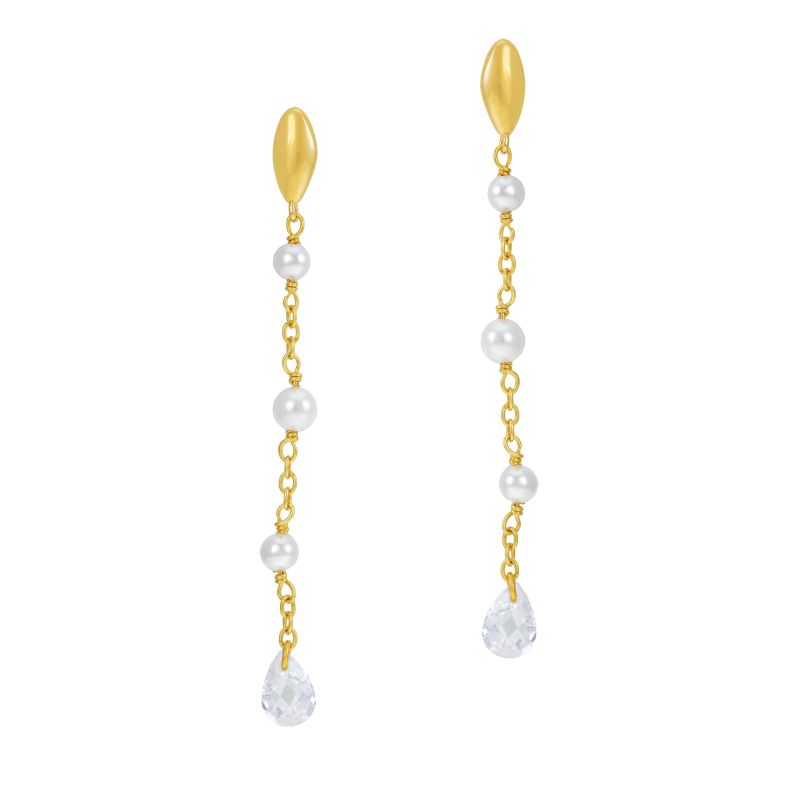 Boucles d'oreilles en argent doré et perles synthétiques
