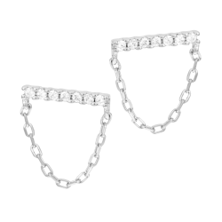 Boucles d'oreilles en argent rhodié et oxydes de zirconium, chainette