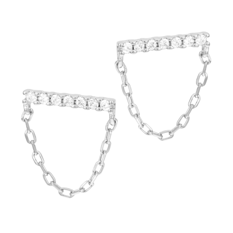 Boucles d'oreilles en argent rhodié et oxydes de zirconium, chainette