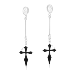 Boucles d'oreilles en argent rhodié, oxyde de zirconium et laque, croix