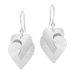Boucles d'oreilles en argent rhodié, coeur lisse et satiné