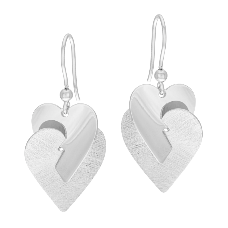 Boucles d'oreilles en argent rhodié, coeur lisse et satiné
