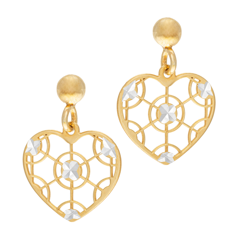 Boucles d'oreilles en argent doré et rhodié, coeur