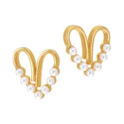 Boucles d'oreilles en argent doré et perles synthétiques, coeur 