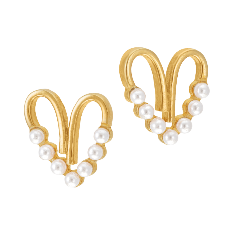 Boucles d'oreilles en argent doré et perles synthétiques, coeur 