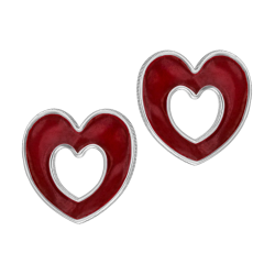 Boucles d'oreilles en argent rhodié et laque, coeur
