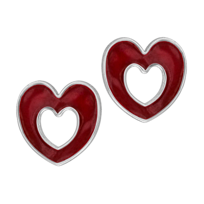 Boucles d'oreilles en argent rhodié et laque, coeur