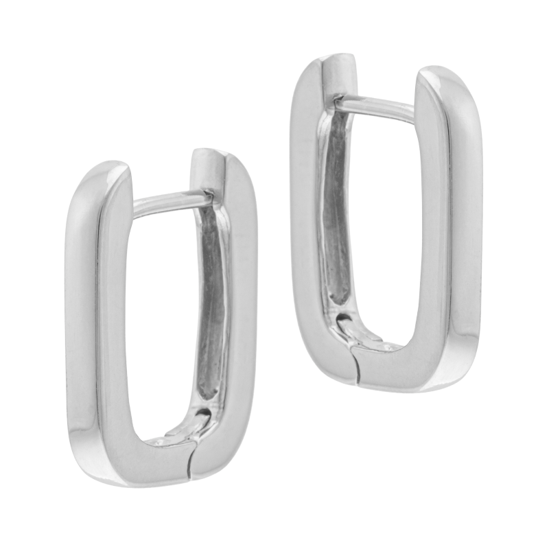 Boucles d'oreilles en argent rhodié, rectangle