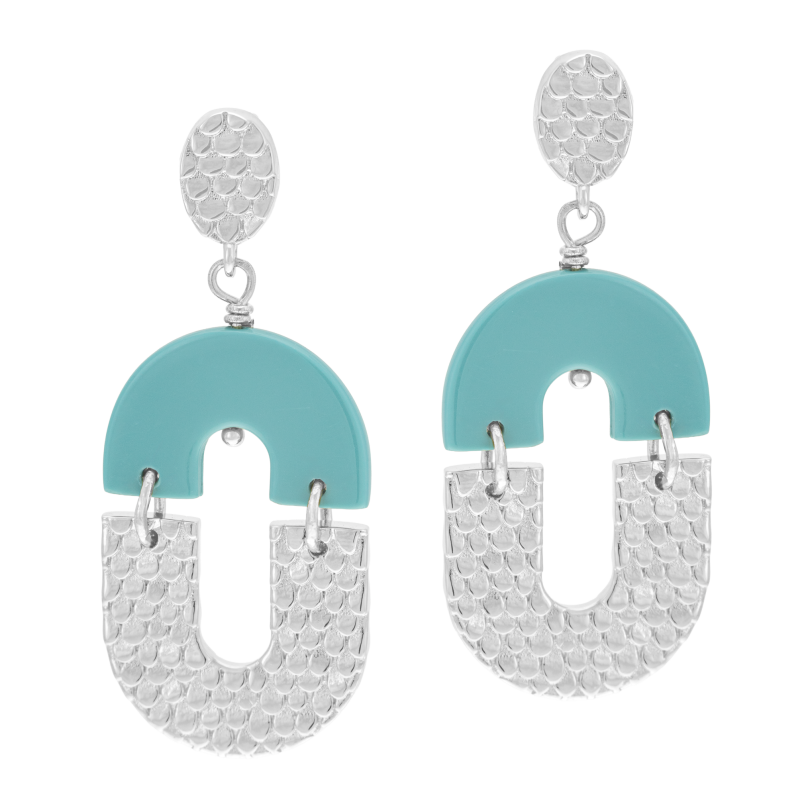 Boucles d'oreilles en argent rhodié et résine bleue