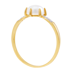 Bague en or jaune et rhodié, perle de culture et oxydes de zirconium
