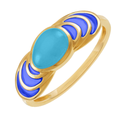 Bague en or jaune, verre et laque