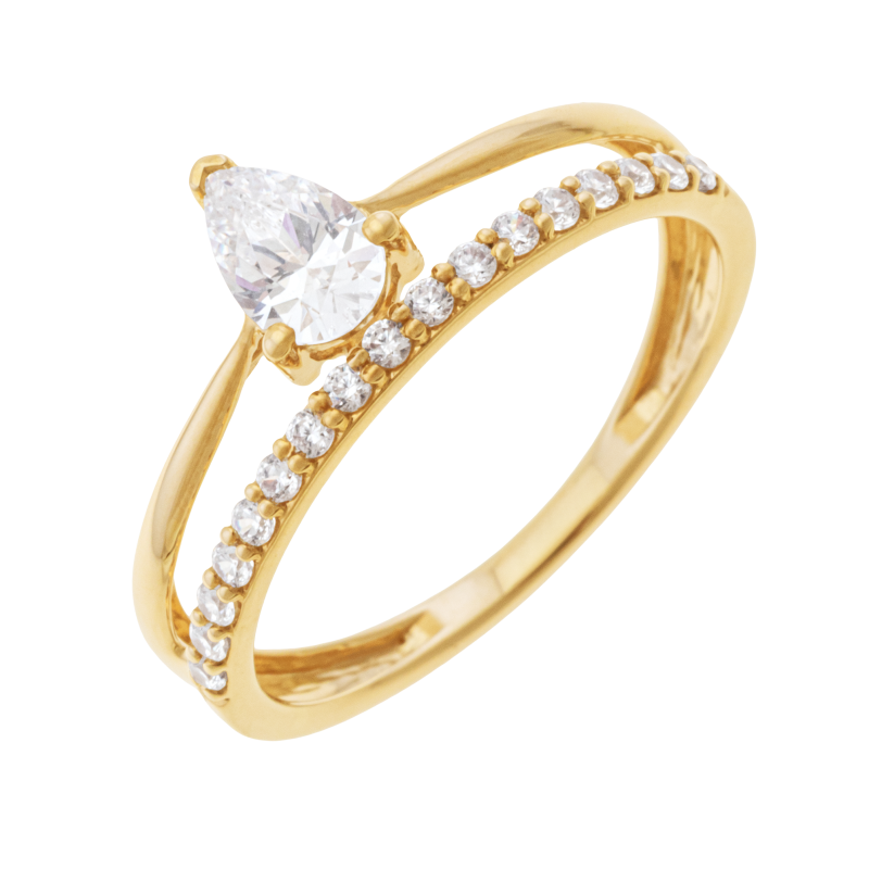 Bague en or jaune et oxydes de zirconium, double