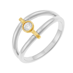 Bague en or jaune et argent rhodié, oxyde de zirconium clos