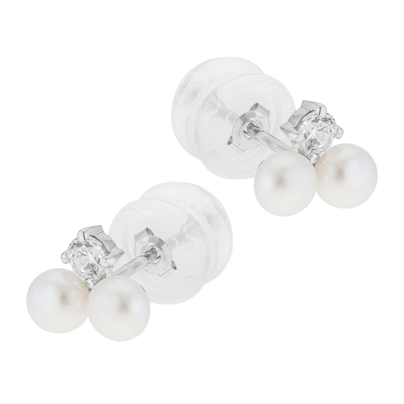 Boucles d'oreilles en or gris, perles de culture et oxyde de zirconium