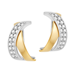 Boucles d'oreilles en or jaune et argent rhodié, oxydes de zirconium, croisées