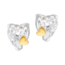 Boucles d'oreilles en or jaune et argent rhodié, oxyde de zirconium, coeur